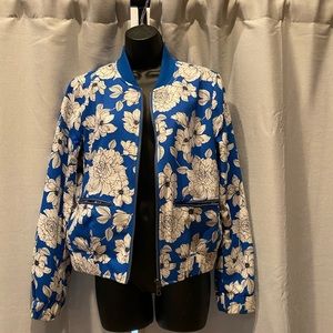 Blue and white floral varsity jacket